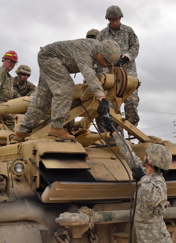 Instructors assigned to the 3rd Brigade, 94th Training Division train Soldiers to  rig and recover wheeled vehicles during a two-week course held at Regional Training Site-Maintenance, Fort Hood, Texas. Once completed, Soldiers will be assigned an additional skill identifier, an identification that highlights additional skills, training, and qualification a soldier has in addition to a military occupation specialty.