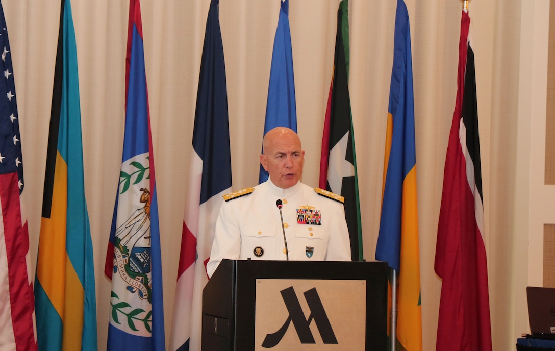 U.S. Navy Adm. Kurt Tidd gives a speech.