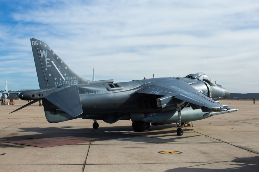 Marines with Marine Attack Squadron (VMA) 214 prepare several AV-8B Harriers for support missions during Exercise Winter Fury 2017 at Marine Corps Air Station Miramar, Calif., Nov. 28. The Exercise spans several locations including Marine Corps Air Ground Combat Center Twentynine Palms, Marine Corps Base Camp Pendleton, Marine Corps Air Station Yuma, Ariz., and MCAS Miramar. (U.S. Marine Corps photo by Lance Cpl. Nadia J. Stark/Released)