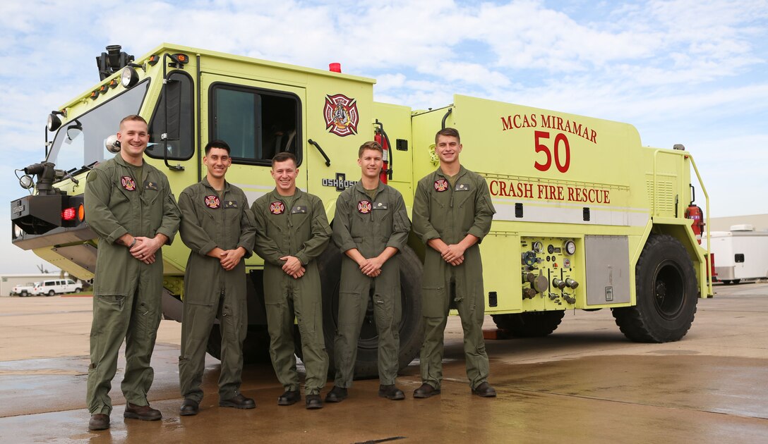 Sgt. Col. Hunsberger, Sgt. Brandon Werth, Lance Cpl. Dominic Phifer, Lance Cpl. Nicolas Larsen and Lance Cpl. Zachary Walter, with Aircraft Rescue and Fire Fighting, Marine Corps Air Station Miramar, Calif., volunteered with Team Rubicon in Houston, Texas, to support operation "Hard Hustle" Hurricane Harvey relief efforts, Oct. 6 to 14. The five ARFF Marines logged more than 240 volunteer hours and took 10 of their own leave days to make a difference in support of the cause. (Courtesy Photo)
