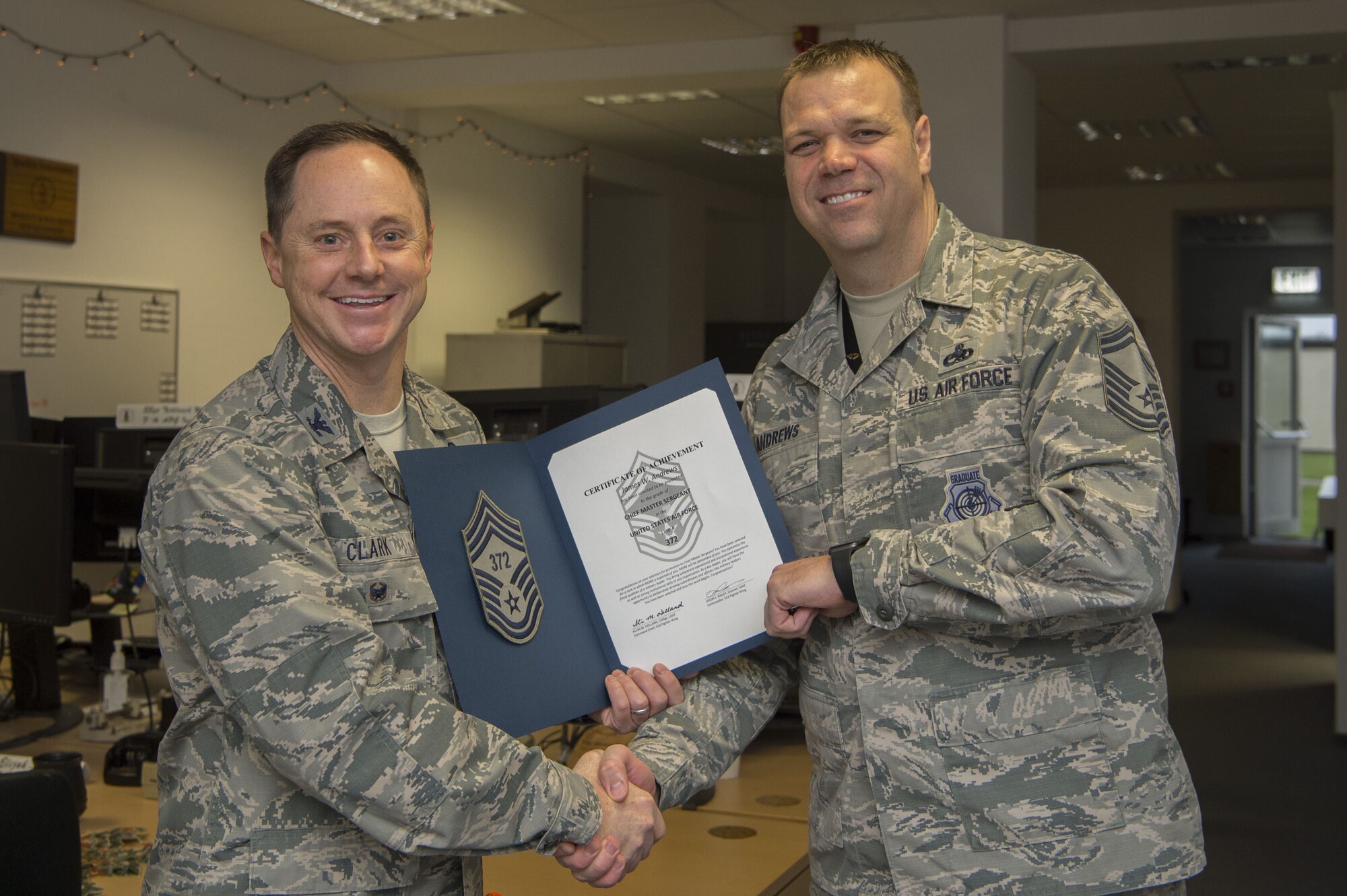 Congratulations to the 52nd Fighter Wing senior master sergeants selected for promotion to chief master sergeant Dec. 6, 2017.

The Air Force has selected 472 senior master sergeants for promotion to chief master sergeant out of the 2,142 eligible. The overall selection rate was 22.04 percent with an average overall score for those selected of 506.82.