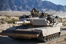 U.S. Marines with Alpha Company, 1st Tank Battalion, 1st Marine Division, arrives at Tactical Assembly Area Abrams in an M1A1 Abrams tank during exercise Steel Knight 2018 at Marine Corps Air Ground Combat Center, Twentynine Palms, Calif., Dec. 4, 2017.