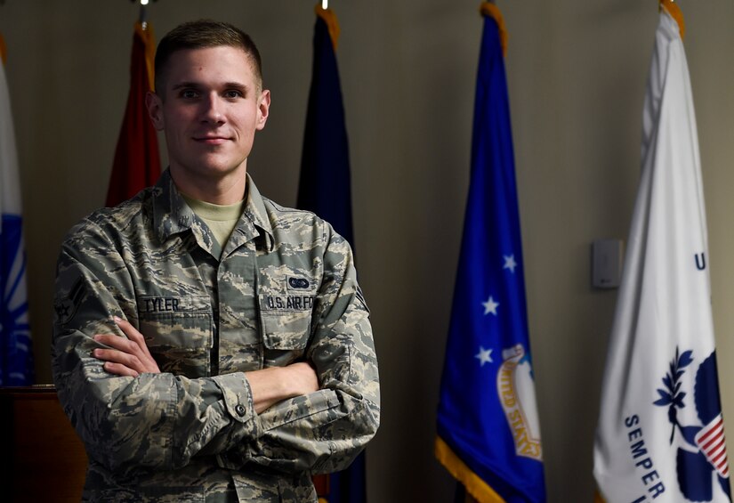 Airman 1st Class Samuel Tyler is a command support staff administrator for the 628th Air Base Wing Executive Support Services at Joint Base Charleston, S.C., Dec. 4, 2017.