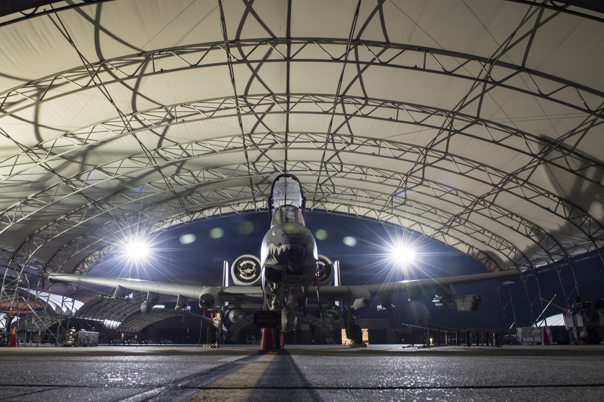 An A-10C Thunderbolt II rests on the flightline during an exercise, Dec. 5, 2017, at Moody Air Force Base, Ga. During Moody’s Phase 1, Phase 2 exercise, leadership tested Airmen across maintenance units on their abilities to accurately and efficiently ready aircraft and cargo to deploy. The exercise tasked Airmen from various aircraft maintenance units (AMU) to generate 16 aircraft from Moody’s fleet of A-10C Thunderbolt II’s. (U.S. Air Force photo by Senior Airman Janiqua P. Robinson)