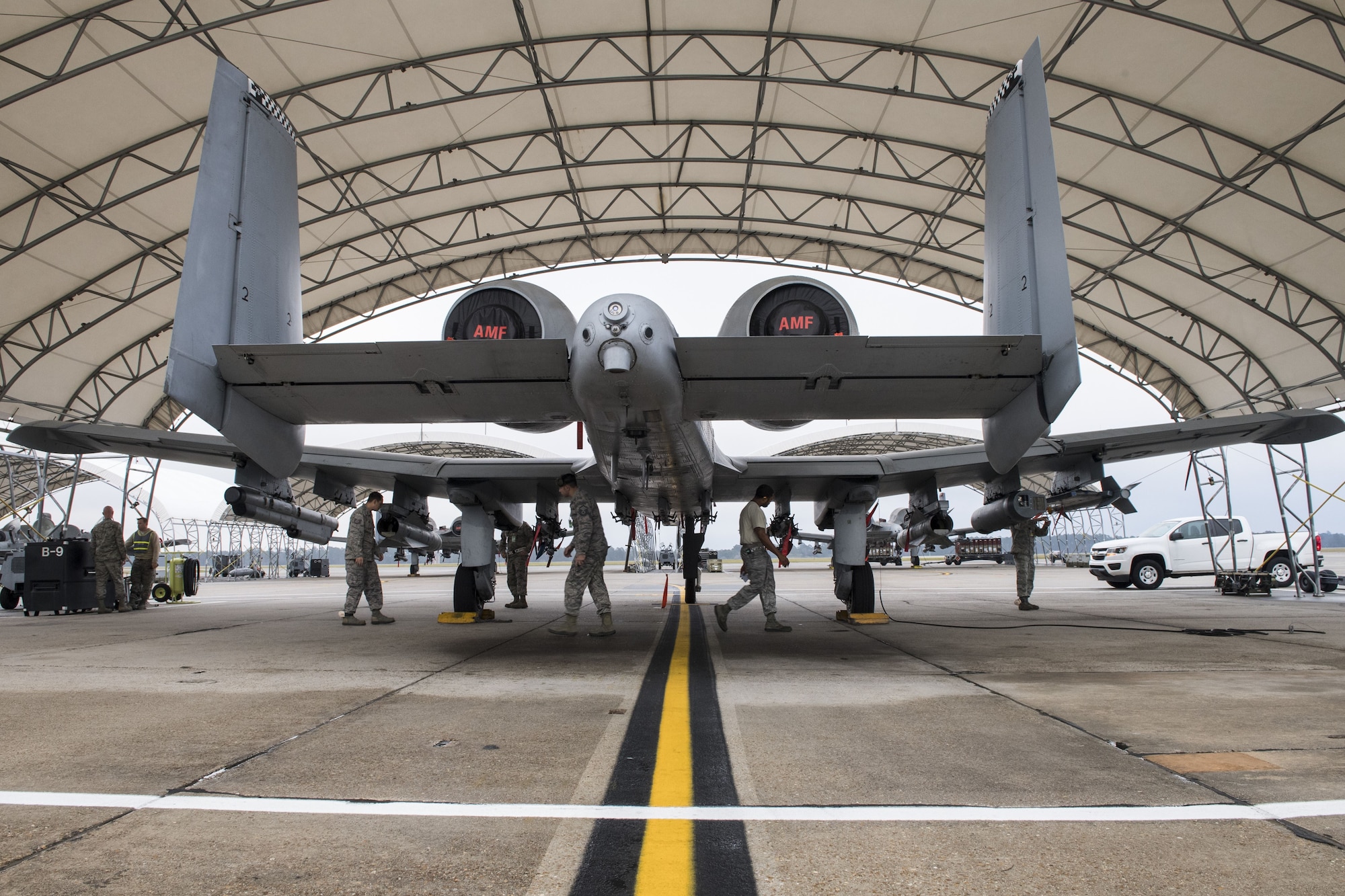 Moody’s Wing Inspection Team examines an A-10C Thunderbolt II during an exercise, Dec. 5, 2017, at Moody Air Force Base, Ga. During Moody’s Phase 1, Phase 2 exercise, leadership tested Airmen across maintenance units on their abilities to accurately and efficiently ready aircraft and cargo to deploy. The exercise tasked Airmen from various aircraft maintenance units (AMU) to generate 16 aircraft from Moody’s fleet of A-10C Thunderbolt II’s. (U.S. Air Force photo by Senior Airman Janiqua P. Robinson)