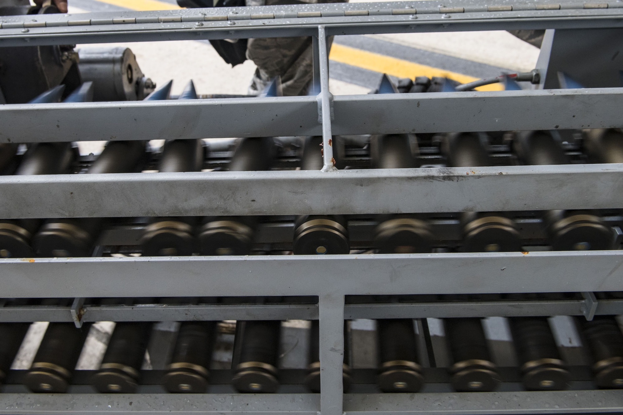 Thirty millimeter rounds travel on an Ammunition Loading Assembly into the GAU-8 Avenger autocannon of an A-10C Thunderbolt II during an exercise, Dec. 5, 2017, at Moody Air Force Base, Ga. During Moody’s Phase 1, Phase 2 exercise, leadership tested Airmen across maintenance units on their abilities to accurately and efficiently ready aircraft and cargo to deploy. The exercise tasked Airmen from various aircraft maintenance units (AMU) to generate 16 aircraft from Moody’s fleet of A-10C Thunderbolt II’s. (U.S. Air Force photo by Senior Airman Janiqua P. Robinson)