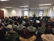 U.S. Army Brig. Gen. Gregory Bowen, U.S. Strategic Command (USSTRATCOM) deputy director of global operations, speaks to students at the University of Nebraska at Omaha, Dec. 7, 2017. Bowen spoke about current global security challenges. One of nine Department of Defense unified combatant commands, USSTRATCOM has global responsibilities assigned through the Unified Command Plan that include strategic deterrence, nuclear operations, space operations, joint electromagnetic spectrum operations, global strike, missile defense, and analysis and targeting.