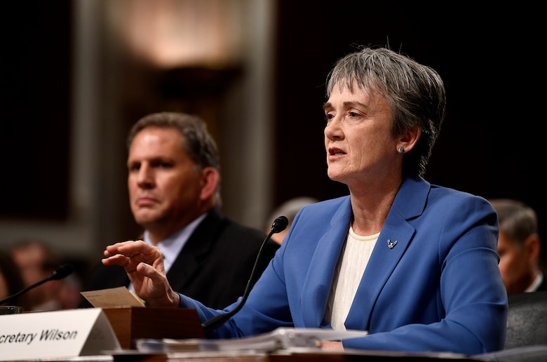 Secretary of the Air Force Heather Wilson speaks to the Senate Armed Services Committee Dec. 7, 2017, in Washington, D.C.  During her remarks, Wilson addressed a variety of issues facing the Air Force.  (U.S. Air Force photo by Staff Sgt. Rusty Frank)
