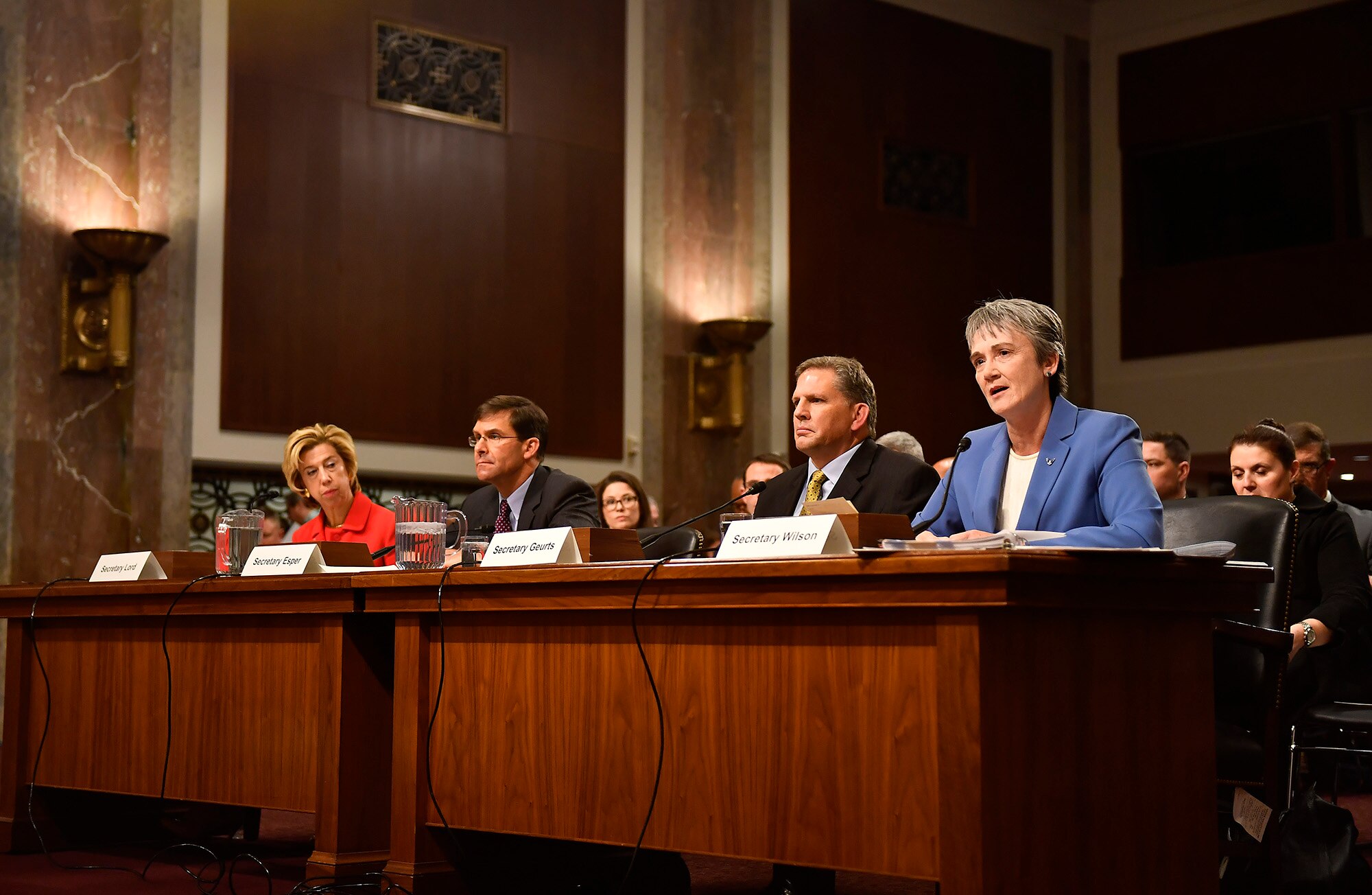 Secretary of the Air Force Heather Wilson speaks to the Senate Armed Services Committee Dec. 7, 2017, in Washington, D.C.  During her remarks, Wilson addressed a variety of issues facing the Air Force.  (U.S. Air Force photo by Staff Sgt. Rusty Frank)