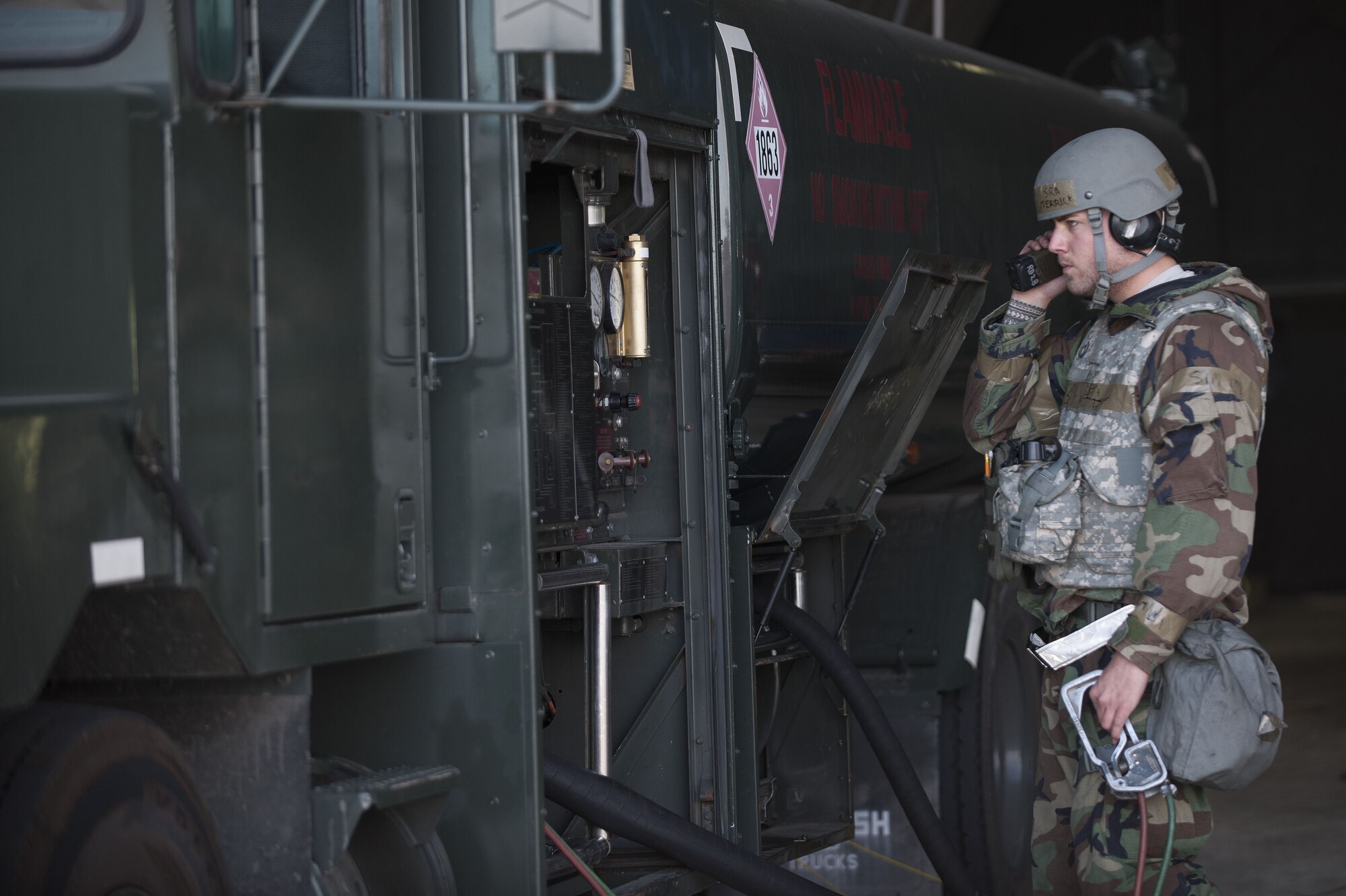 U.S. Air Force Senior Airman Cody Merrick, 8th Logistics Readiness Squadron fuels technician, prepares to refuel an F-16 Fighting Falcon during exercise VIGILANT ACE 18 at Kunsan Air Base, Republic of Korea, Dec. 4, 2017. The regularly scheduled flying exercise, was held on the Korean Peninsula Dec. 4-8 with U.S. units from Japan, Guam, and Alaska participating in the realistic air combat exercise with Republic of Korea Air Force units at eight U.S. and Korean military installations across the southern portion of the peninsula ultimately enhancing the combat effectiveness of all involved in the air battle. (U.S. Air Force photo by Staff Sgt. Victoria H. Taylor)