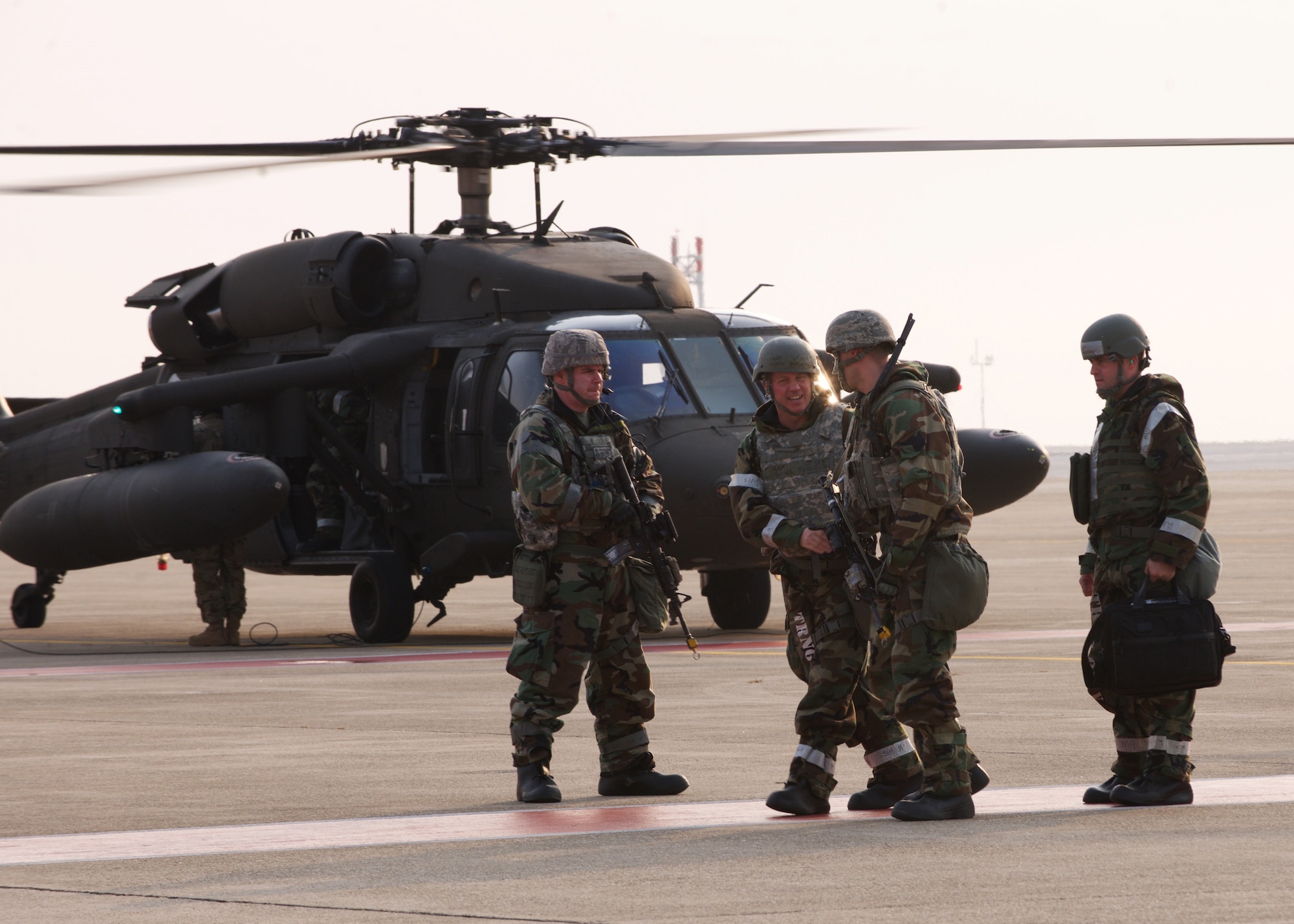 U.S. Air Force Lt. Gen. Thomas Bergeson, 7th Air Force commander and Joint Forces Air Component Commander, lands at Kunsan Air Base, Republic of Korea during exercise VIGILANT ACE 18, Dec. 7, 2017. As the JFACC, Bergeson conducted a battlefield circulation during the exercise to discuss progress with Airmen and highlight key performers at Kunsan. The Wolf Pack supported the regularly scheduled week-long exercise, which featured over 230 U.S. and Republic of Korea Air Force aircraft flying and training alongside each other. (U.S. Air Force photo by Staff Sgt. Victoria H. Taylor)