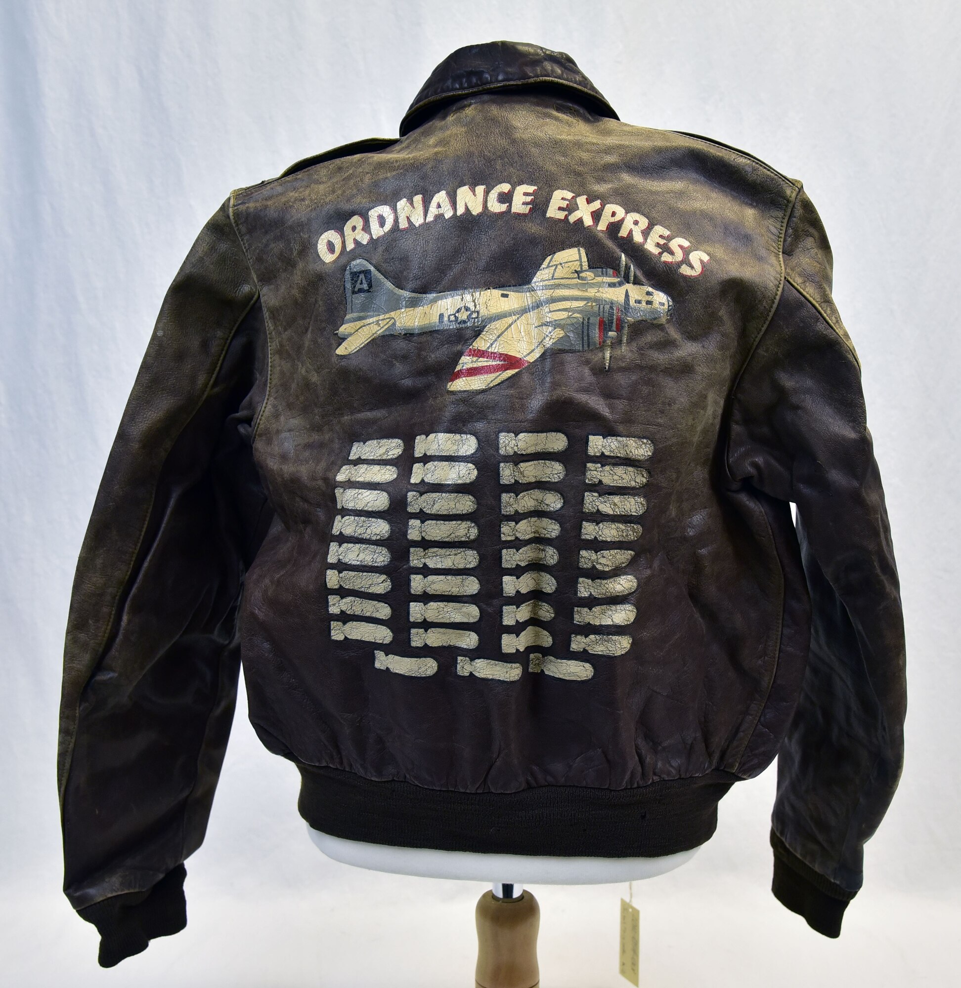 Plans call for this artifact to be displayed near the B-17F Memphis Belle™ as part of the new strategic bombardment exhibit in the WWII Gallery, which opens to the public on May 17, 2018. A-2 jacket worn by Delbert Kale, an Eighth Air Force pilot who flew 35 combat missions from September 1944 to March 1945.