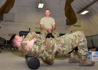 With the help of a colleague, Capt. Eric Walter, 386th Expeditionary Medical Group physical therapy element chief, has developed a proactive approach to physical therapy at an undisclosed location in Southwest Asia.