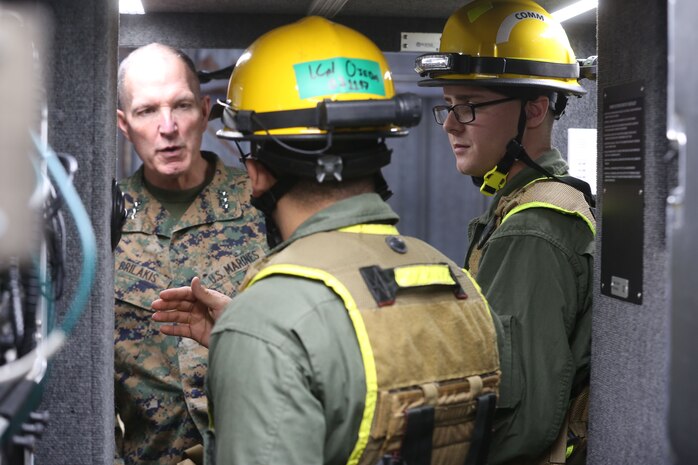 NAVAL SUPPORT FACILITY INDIAN HEAD, Md. – Lt. Gen. Mark A. Brilakis, Commander of U.S. Marine Corps Forces Command, MARFORCOM, received a tour of Naval Support Facility Indian Head and Annex Stump Neck during his visit with MARFORCOM subordinate element Chemical Biological Incident Response Force, CBIRF, Nov. 30, 2017. During his visit he received briefs from CBIRF command staff, toured facilities used by CBIRF, talked to CBIRF Marines and Sailors, and received a demonstration of the response force’s capabilities in case of a crisis. (Official USMC Photos by Staff Sgt. Santiago G. Colon Jr.)