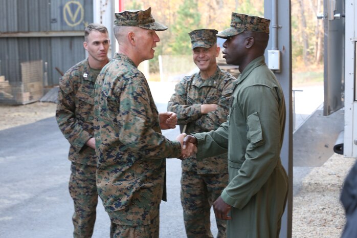 NAVAL SUPPORT FACILITY INDIAN HEAD, Md. – Lt. Gen. Mark A. Brilakis, Commander of U.S. Marine Corps Forces Command, MARFORCOM, received a tour of Naval Support Facility Indian Head and Annex Stump Neck during his visit with MARFORCOM subordinate element Chemical Biological Incident Response Force, CBIRF, Nov. 30, 2017. During his visit he received briefs from CBIRF command staff, toured facilities used by CBIRF, talked to CBIRF Marines and Sailors, and received a demonstration of the response force’s capabilities in case of a crisis. (Official USMC Photos by Staff Sgt. Santiago G. Colon Jr.)