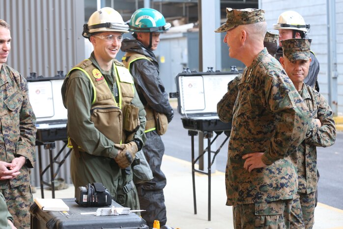 NAVAL SUPPORT FACILITY INDIAN HEAD, Md. – Lt. Gen. Mark A. Brilakis, Commander of U.S. Marine Corps Forces Command, MARFORCOM, received a tour of Naval Support Facility Indian Head and Annex Stump Neck during his visit with MARFORCOM subordinate element Chemical Biological Incident Response Force, CBIRF, Nov. 30, 2017. During his visit he received briefs from CBIRF command staff, toured facilities used by CBIRF, talked to CBIRF Marines and Sailors, and received a demonstration of the response force’s capabilities in case of a crisis. (Official USMC Photos by Staff Sgt. Santiago G. Colon Jr.)
