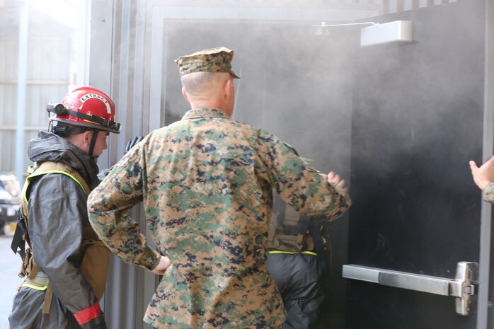 NAVAL SUPPORT FACILITY INDIAN HEAD, Md. – Lt. Gen. Mark A. Brilakis, Commander of U.S. Marine Corps Forces Command, MARFORCOM, received a tour of Naval Support Facility Indian Head and Annex Stump Neck during his visit with MARFORCOM subordinate element Chemical Biological Incident Response Force, CBIRF, Nov. 30, 2017. During his visit he received briefs from CBIRF command staff, toured facilities used by CBIRF, talked to CBIRF Marines and Sailors, and received a demonstration of the response force’s capabilities in case of a crisis. (Official USMC Photos by Staff Sgt. Santiago G. Colon Jr.)