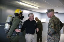 NAVAL SUPPORT FACILITY INDIAN HEAD, Md. – Lt. Gen. Mark A. Brilakis, Commander of U.S. Marine Corps Forces Command, MARFORCOM, received a tour of Naval Support Facility Indian Head and Annex Stump Neck during his visit with MARFORCOM subordinate element Chemical Biological Incident Response Force, CBIRF, Nov. 30, 2017. During his visit he received briefs from CBIRF command staff, toured facilities used by CBIRF, talked to CBIRF Marines and Sailors, and received a demonstration of the response force’s capabilities in case of a crisis. (Official USMC Photos by Staff Sgt. Santiago G. Colon Jr.)