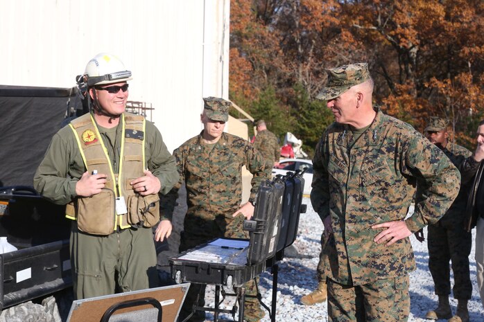 NAVAL SUPPORT FACILITY INDIAN HEAD, Md. – Lt. Gen. Mark A. Brilakis, Commander of U.S. Marine Corps Forces Command, MARFORCOM, received a tour of Naval Support Facility Indian Head and Annex Stump Neck during his visit with MARFORCOM subordinate element Chemical Biological Incident Response Force, CBIRF, Nov. 30, 2017. During his visit he received briefs from CBIRF command staff, toured facilities used by CBIRF, talked to CBIRF Marines and Sailors, and received a demonstration of the response force’s capabilities in case of a crisis. (Official USMC Photos by Staff Sgt. Santiago G. Colon Jr.)