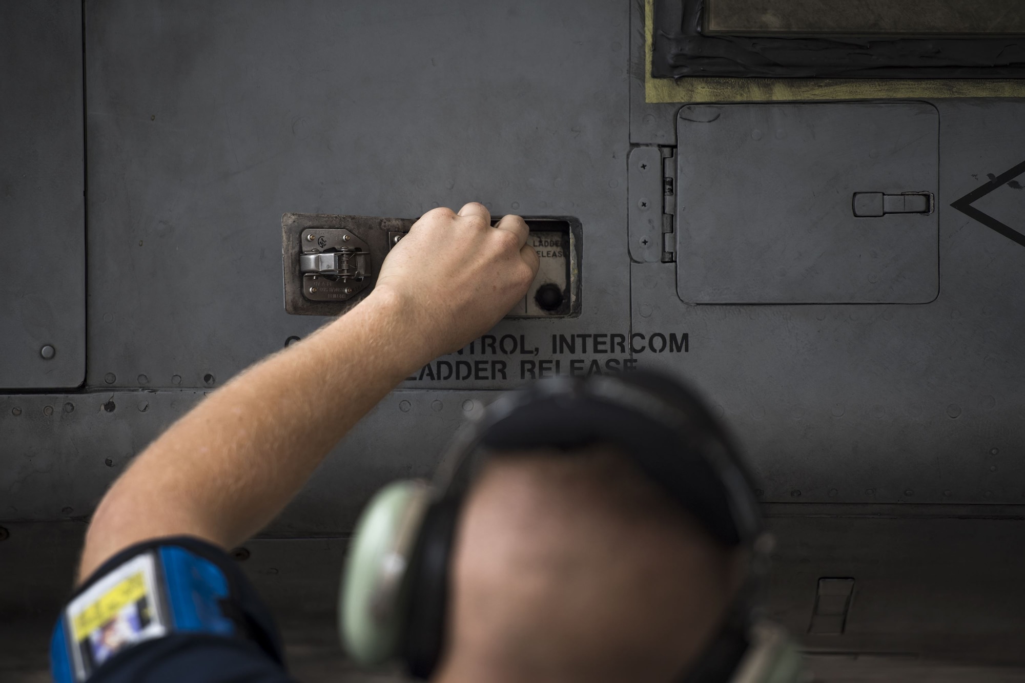 Airman 1st Class Tyler Boyd, 74th Aircraft Maintenance Unit crew chief, secures an aircraft panel on the side of an A-10C Thunderbolt II, Dec. 6, 2017, at Moody Air Force Base, Ga. Moody’s week-long, Phase 1, Phase 2 exercise is designed to demonstrate the 23d Wing’s ability to meet combatant commander objectives and tested the pilots’ and maintainers’ ability to launch around-the-clock sorties at an accelerated rate during a sortie surge. (U.S. Air Force photo by Staff Sgt. Ryan Callaghan)