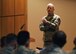 U.S. Air Force Chief Master Sgt. Frank H. Batten III, Air Combat Command command chief, speaks with Tyndall Airmen during an all-call Dec. 7, 2017 at the Horizons Community Center.