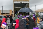 Volunteers unload Christmas trees at Joint Base San Antonio-Lackland donated by the Christmas SPIRIT Foundation, FedEx and 18 tree farmers as part of the Trees for Troops program Dec. 7, 2017.