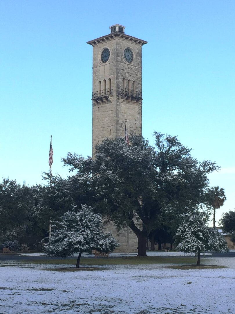 The U.S. Army North Quadrangle got a dusting of snow.