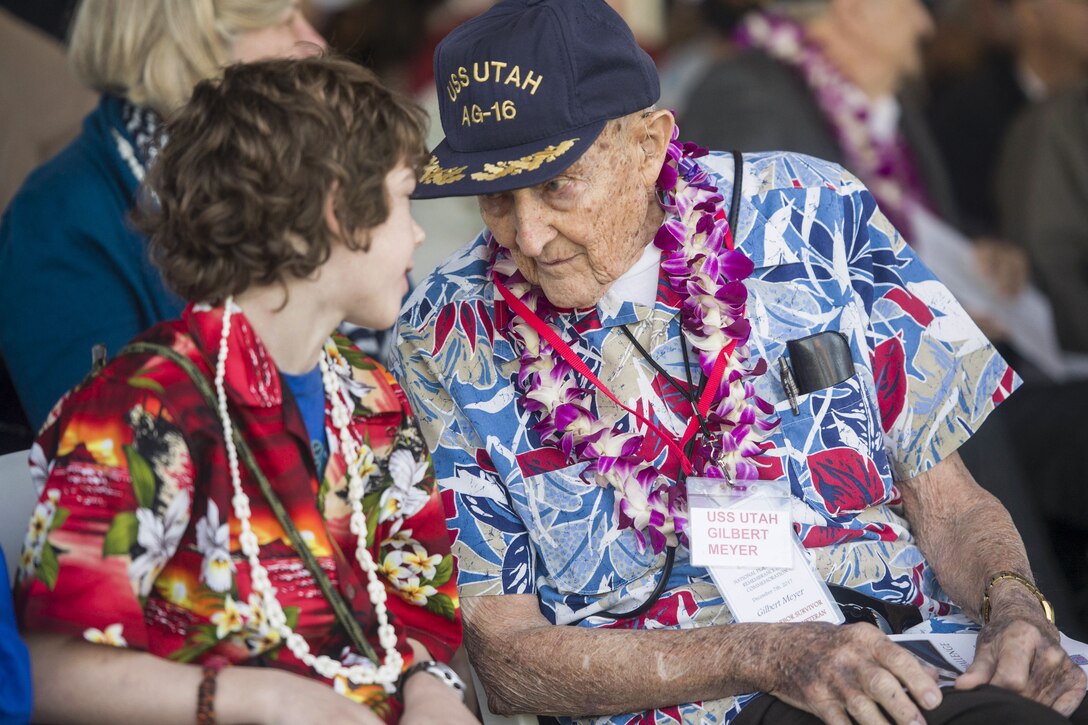 A Pearl Harbor survivor speaks to his great-grandnephew.