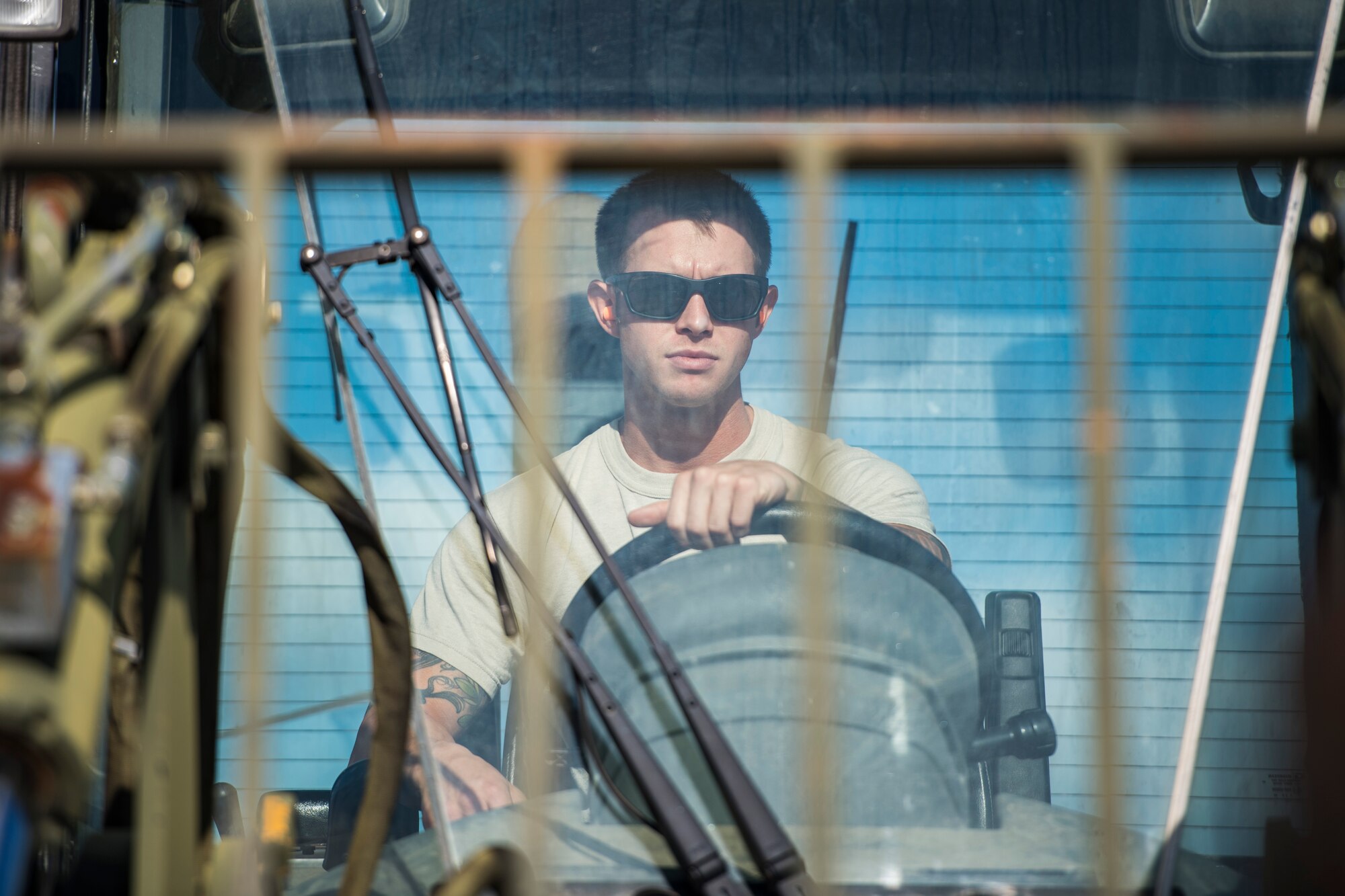 Staff Sgt. Mitchel Bordley, 23d Logistics Readiness Squadron air terminal operation supervisor, uses a forklift to raise cargo during an exercise, Dec. 4, 2017, at Moody Air Force Base, Ga. Moody’s Phase 1, Phase 2 exercise tested the 23d Wing’s ability to prepare, deploy and execute their mission at a moment’s notice. Airmen from the 23d Logistics Readiness Squadron were evaluated on their ability to prepare, pack and ship supplies for squadrons tasked to deploy. (U.S. Air Force photo by Senior Airman Janiqua P. Robinson)