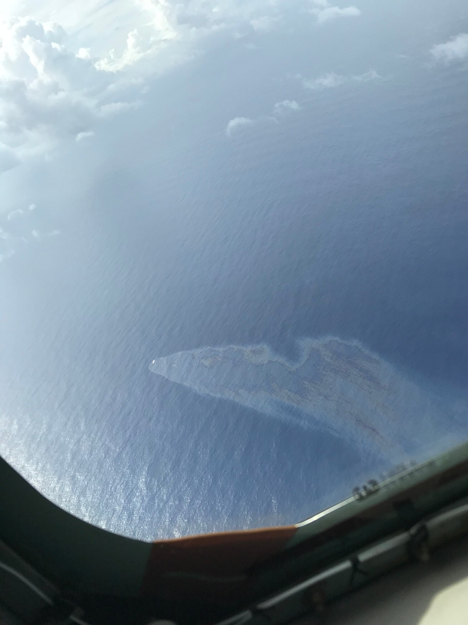 The Gyotokumaru No. 1, a civilian fishing vessel sinks 900 miles southwest of Guam as seen from a KC-135R aircraft during a search and rescue mission. The Aircraft was crewed by Pennsylvania Air National Guardsmen from the 171st Air Refueling Wing, who were deployed to Andersen AFB Nov. 21, 2017. (U.S. Air National Guard Photo)