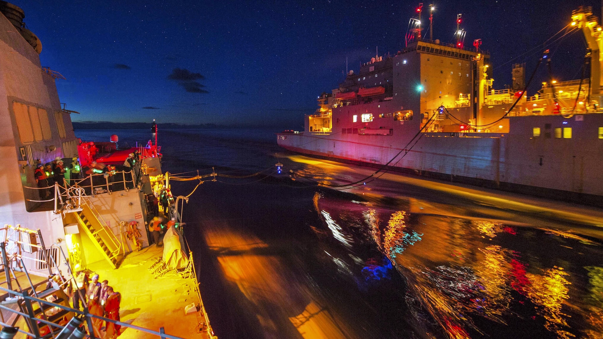PACIFIC OCEAN (June 24, 2017) The Arleigh Burke-class guided-missile destroyer USS McCampbell (DDG 85) conducts a replenishment-at-sea with the dry cargo and ammunition ship USNS Richard E. Byrd (T-AKE 4). McCampbell is on patrol in the U.S. 7th Fleet area of operations in support of security and stability in the Indo-Asia-Pacific region. (U.S. Navy photo by Mass Communication Specialist 2nd Class Jeremy Graham/Released)