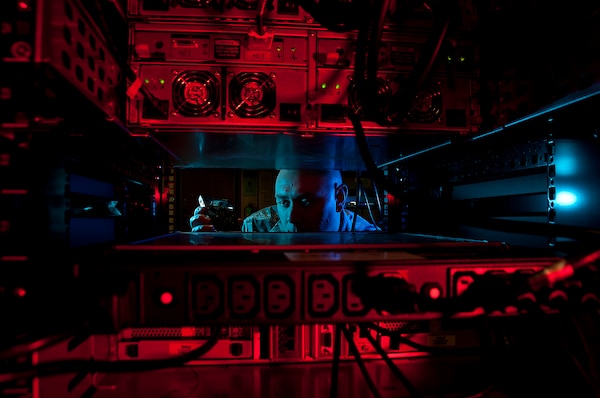 An airman prepares for a command cyber readiness
inspection.