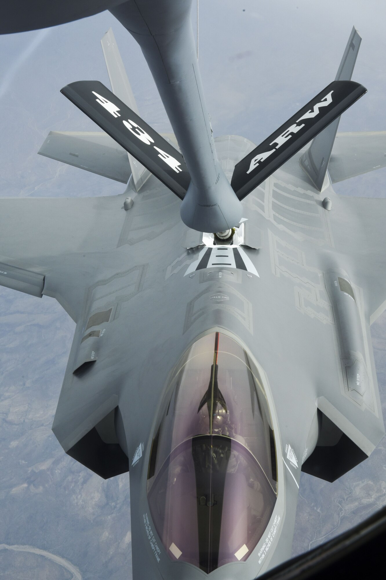 Two F-35s out of Luke Air Force Base, Ariz., refuel with the 434th Air Refueling Wing's KC-135 out of Grissom ARB, Ind., on November 17, 2017, giving the Dallas/Fort Worth civic leaders a real treat. They also toured various naval assests throughout San Diego the day prior to gain a greater understanding of U.S. military strength. Taking time to visit the USS Fort Worth, USS Midway and the Fleet Readiness Center's F-18 were some tour highlights. (U.S. Air Force photo by Julie Briden-Garcia)
