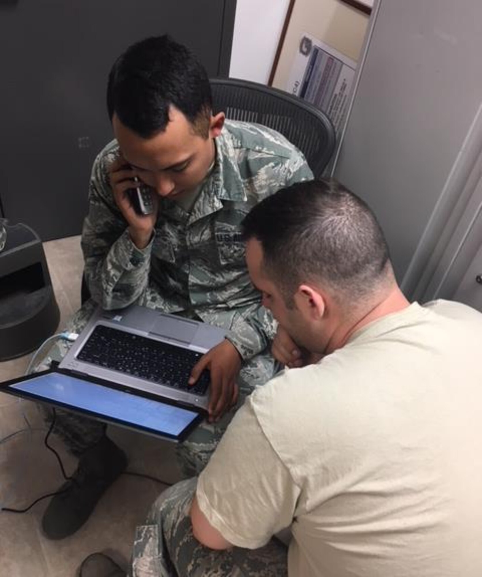 U.S. Airmen participate in a major upgrade project on command and control systems at Naval Station Rota, Dec. 8, 2017. The project involved Airmen assigned to four Air Force major commands. (Courtesy photo)