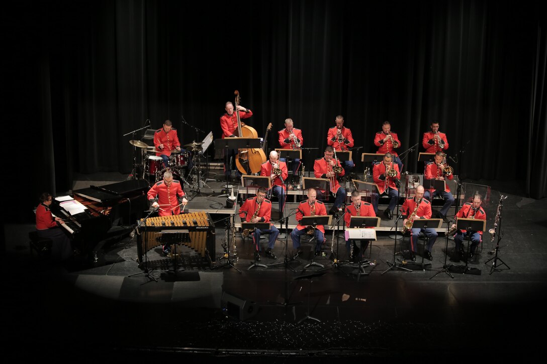 On Dec. 10, 2017 the Marine Big Band performed a holiday-themed concert at the Bowie Center for the Performing Arts in Bowie, Md. (U.S. Marine Corps photo by Master Sgt. Kristin duBois/released)