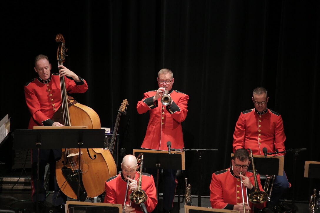 On Dec. 10, 2017 the Marine Big Band performed a holiday-themed concert at the Bowie Center for the Performing Arts in Bowie, Md. (U.S. Marine Corps photo by Master Sgt. Kristin duBois/released)