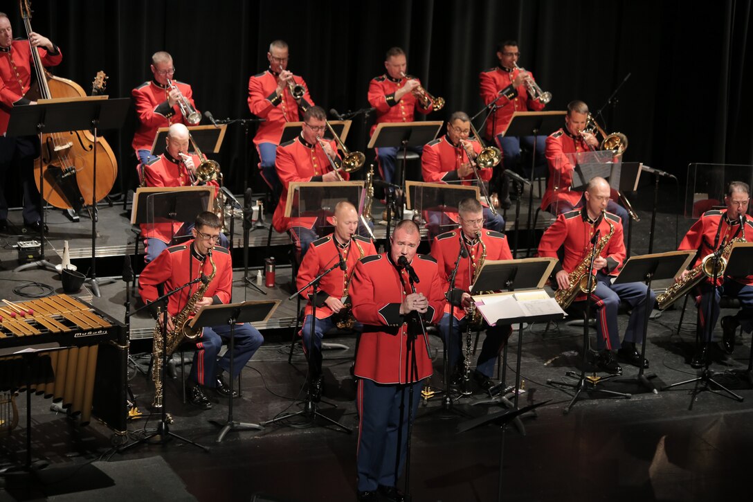 On Dec. 10, 2017 the Marine Big Band performed a holiday-themed concert at the Bowie Center for the Performing Arts in Bowie, Md. (U.S. Marine Corps photo by Master Sgt. Kristin duBois/released)