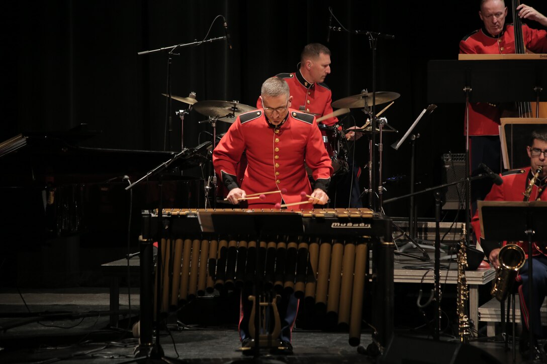 On Dec. 10, 2017 the Marine Big Band performed a holiday-themed concert at the Bowie Center for the Performing Arts in Bowie, Md. (U.S. Marine Corps photo by Master Sgt. Kristin duBois/released)