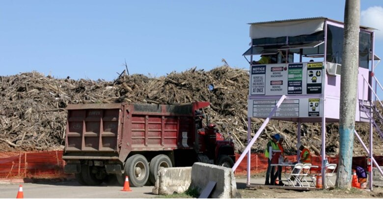 A truck hauling vegetative debris enters the Los Alamos Reduction Site in Guaynabo on Dec. 9, 2017. The day was significant in that the U.S. Army Corps of Engineers, with the help of locally-hired contractors, collected its 1 millionth cubic yard of debris on the island of Puerto Rico in the aftermath of hurricanes Irma and Maria. The milestone is significant in that it comes one day after the largest collection day since operations began, with 38, 239 cubic yards of debris collected Dec. 8.