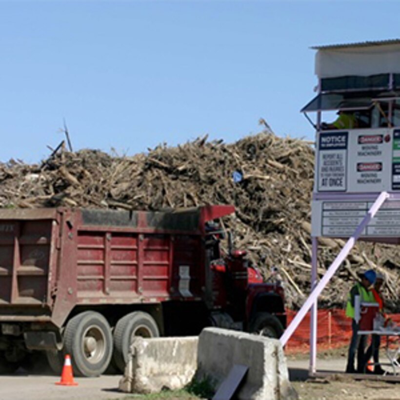 A truck hauling vegetative debris enters the Los Alamos Reduction Site in Guaynabo on Dec. 9, 2017. The day was significant in that the U.S. Army Corps of Engineers, with the help of locally-hired contractors, collected its 1 millionth cubic yard of debris on the island of Puerto Rico in the aftermath of hurricanes Irma and Maria. The milestone is significant in that it comes one day after the largest collection day since operations began, with 38, 239 cubic yards of debris collected Dec. 8.