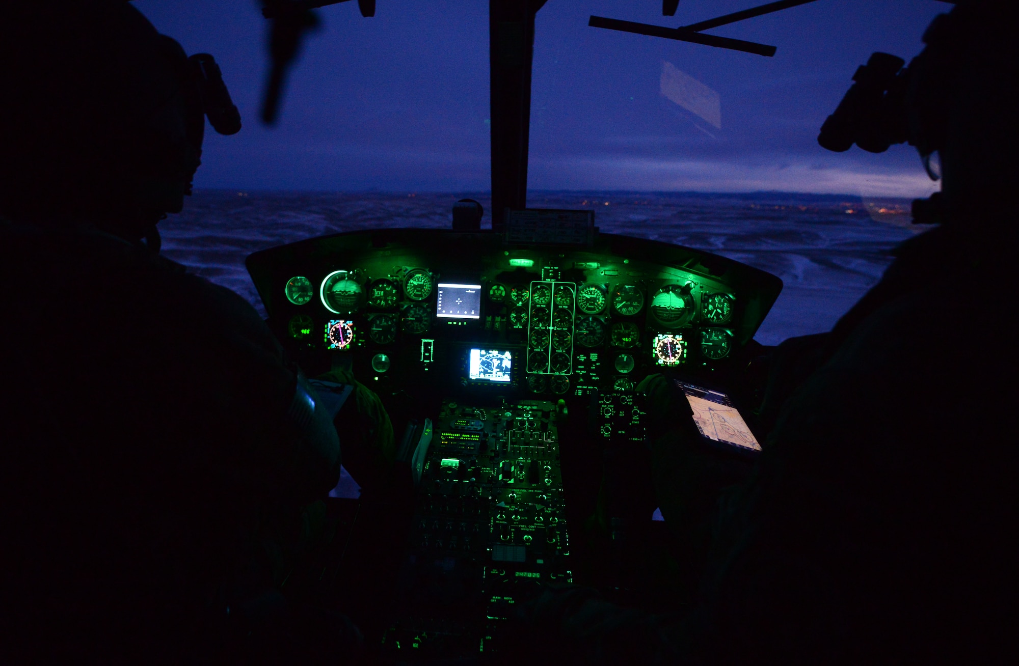 During the training, B-1s aircrews scanned the area and neutralized larger targets, while the Huey crew provided close air support.