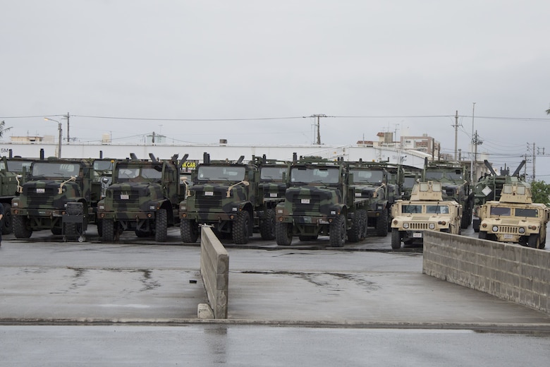 CAMP FOSTER, OKINAWA, Japan – The vehicles that are waiting for maintenance sit in the 3rd Transport Support Battalion Motor Pool parking lot Dec. 1 aboard Camp Foster, Okinawa, Japan.