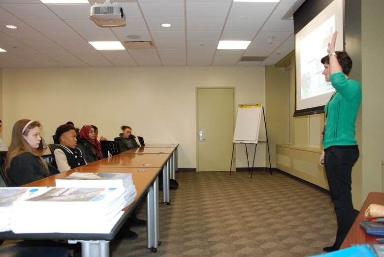 A New York District employee speaks to New York City high school students about science and engineering careers.