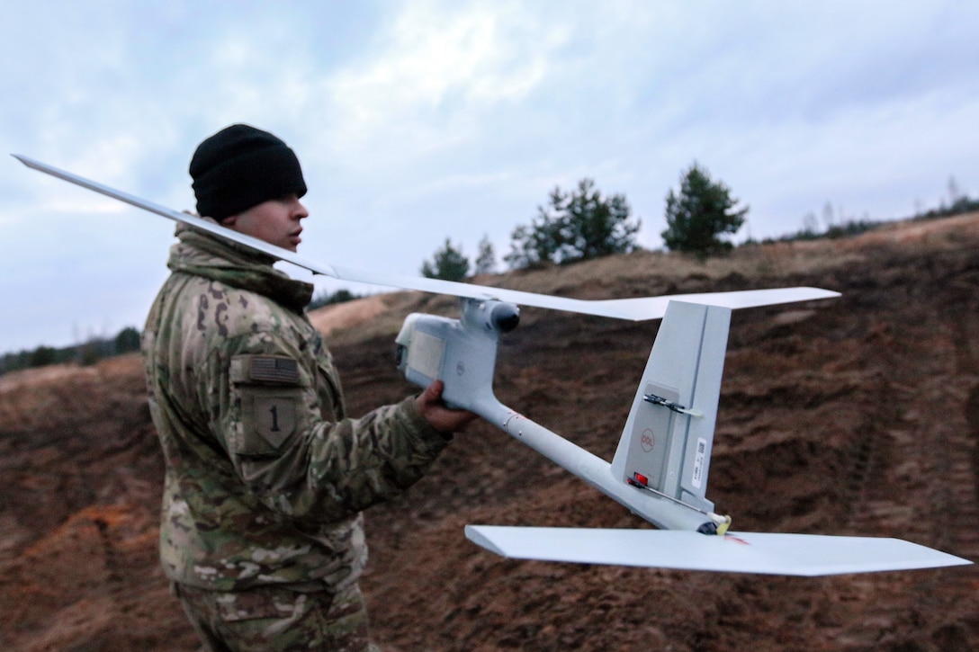 A soldier is ready to start a unmanned aerial system testing