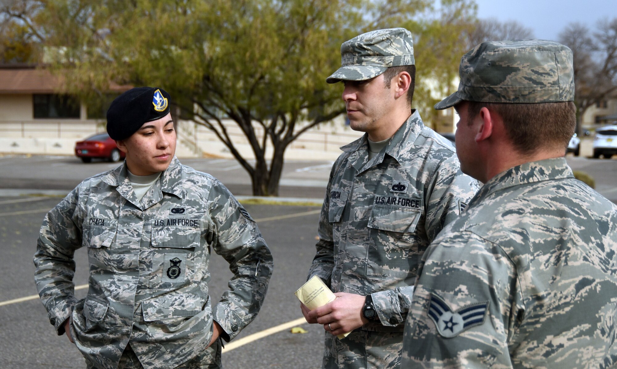 Staff Sgt. Nicholas Garcia, Airman Leadership School flight instructor, provides corrections to students during practice for a drill evaluation at Kirtland Air Force Base, Nov. 30. Garcia, who belongs to the 377th Force Support Squadron, has instructed and mentored over 350 students.