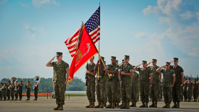 Marine Fighter Attack Squadron 122 held a Relinquishment of Command Ceremony aboard Marine Corps Air Station Beaufort, Sept. 22. During the ceremony Lt. Col. Michael P. Brennan, relinquished command of “The Flying Leathernecks” and then cased the squadron colors for transport. The squadron will stand up aboard Marine Corps Air Station Yuma, Ariz. as an F-35B Lightning II Joint Strike Fighter squadron.