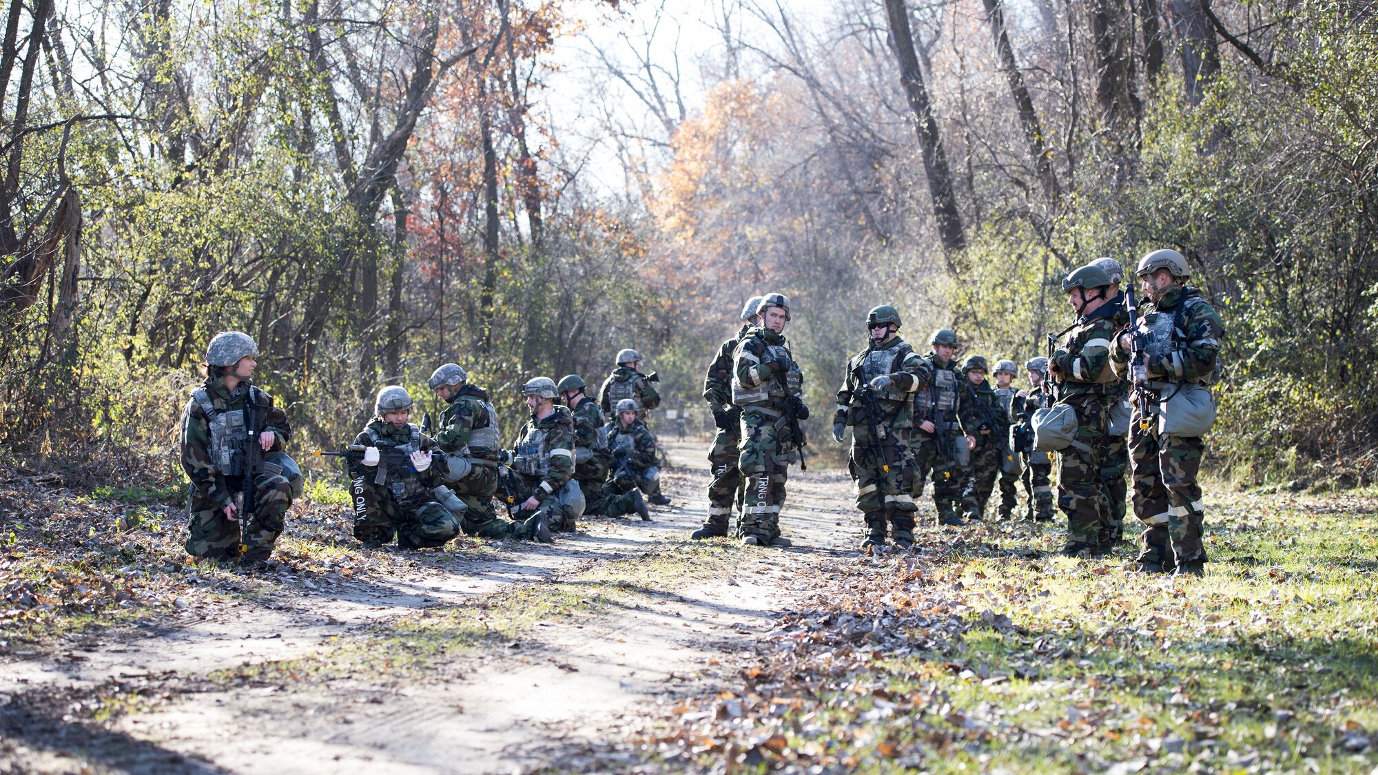 U.S. Air Force Airmen from the 133rd Security Forces Squadron participate in a training exercise at the 934th Explosive Ordinance Range in St. Paul, Minn., Nov. 19, 2017.