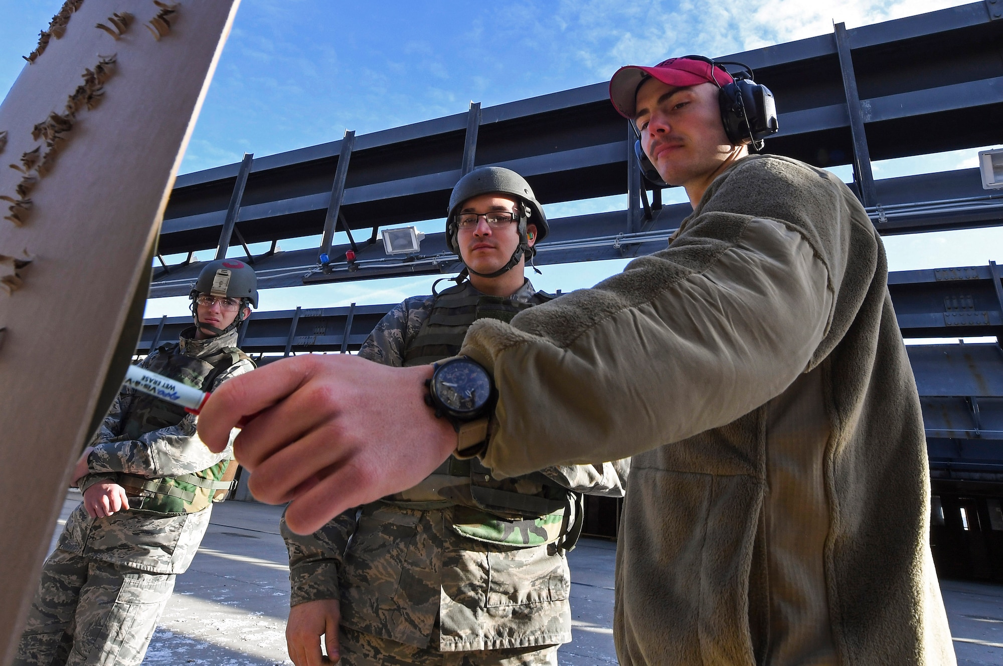 Combat arms instructors are security forces personnel who train military members on proper weapon use. These instructors teach up to three classes a day, with an average of 20 students in each class. Safety is vital when firing a weapon and when the instructors are out on the line with students, they take every precaution to ensure everyone leaves unharmed.