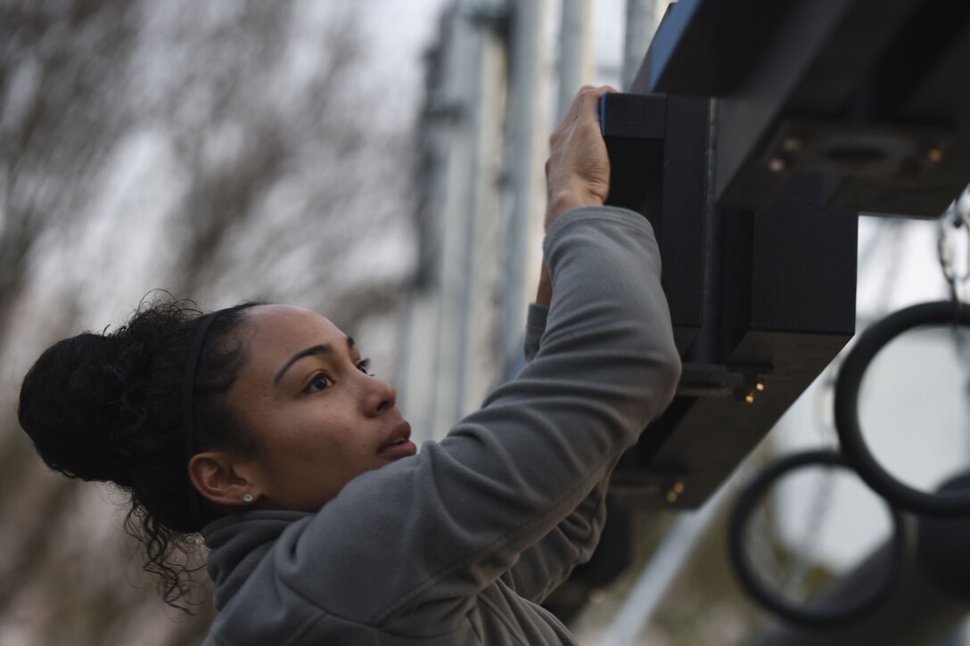 Soldiers gathered outside of Anderson Field House at Fort Eustis for the unveiling of their new obstacle course known as the Battle Rig, Dec. 12.