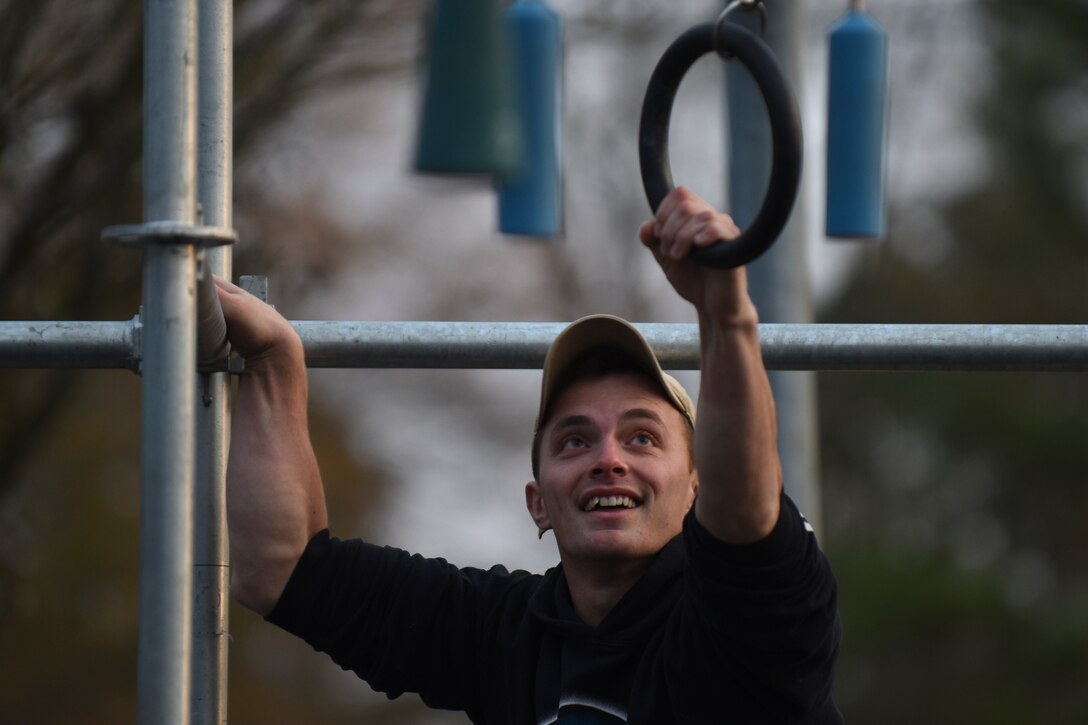 Soldiers gathered outside of Anderson Field House at Fort Eustis for the unveiling of their new obstacle course known as the Battle Rig, Dec. 12.